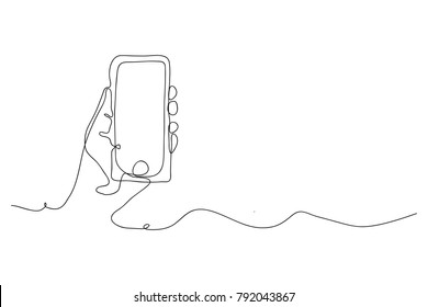 dibujo en línea continua de la mano con los conceptos de tecnología moderna móvil