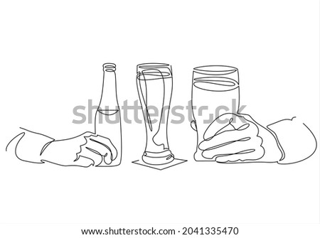 Continuous line drawing of hand holding beer glass.