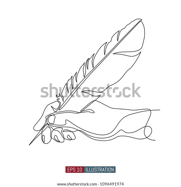 Continuous Line Drawing Hand Holding Feather Stock Vector Royalty Free 1096491974