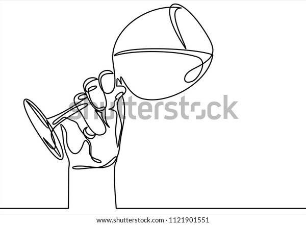 Continuous line drawing of hand holding glass. Template for your design