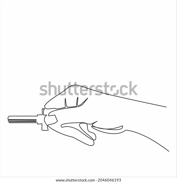 \
Continuous line drawing. Hand holding\
car or apartment keys. Black lines on a white\
background.