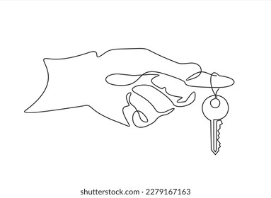 Continuous line drawing. The hand holds the key.  Lines black on white background. - Powered by Shutterstock - Get 15% off with code: PIKWIZARD15