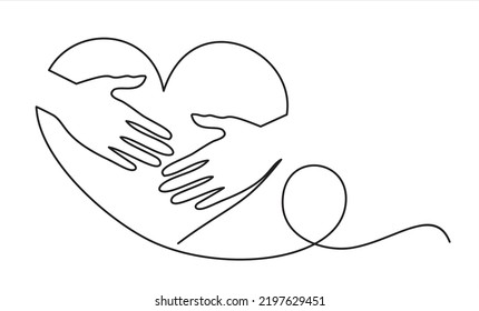 continuous line drawing hand hugging heart  hug  Vector
