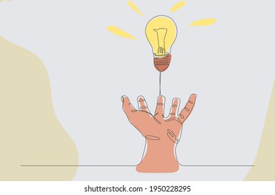 diseño mágico de líneas continuas de mano y lámpara