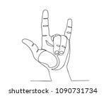 Continuous line drawing hand with I Love You sign. Valentine and wedding concept.