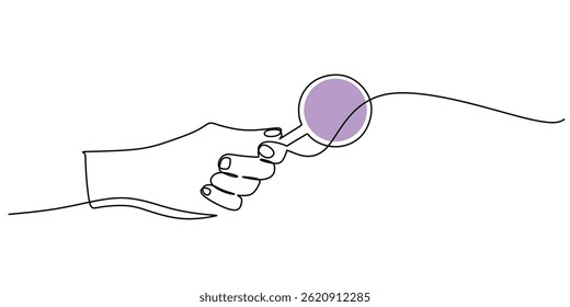 Continuous Line Drawing Hand Magnifying Glass. Investigation Analysis Symbol Vector.