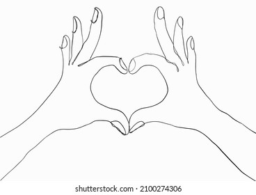 Continuous line drawing of hand make love.Line,seeding,continuous line,drawing.
