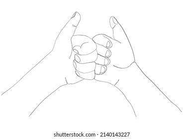Dibujo continuo de línea de mano juntar las manos. Línea, siembra, línea continua, dibujo.