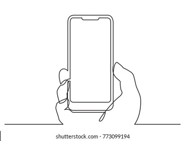 continuous line drawing of hand with modern mobile phone