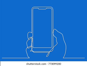 continuous line drawing of hand with modern mobile phone