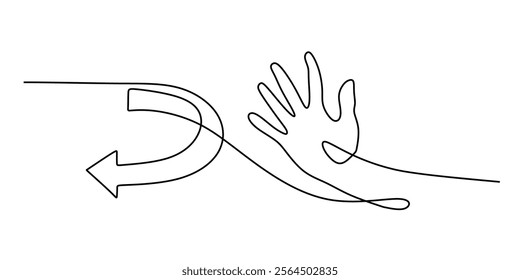 Continuous line drawing of a hand palm facing forward. A symbol of protection, power, and expressing a clear message. Vector illustration one line art minimalist.