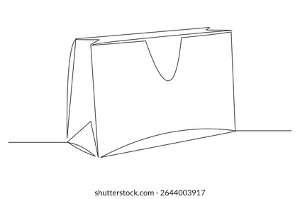 Continuous line drawing of hand paper shopping bags. Vector illustration sketch art editable stroke of shopper big sale consumerism concept