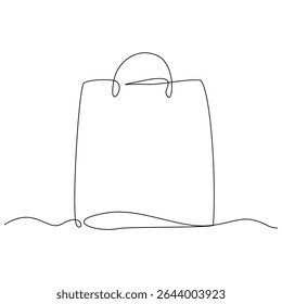 Desenho de linha contínua de sacos de compras de papel de mão. Ilustração vetorial esboço arte editável traço do consumidor grande venda do comprador conceito de consumismo