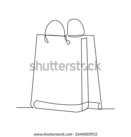 Continuous line drawing of hand paper shopping bags. Vector illustration sketch art editable stroke of shopper big sale consumerism concept