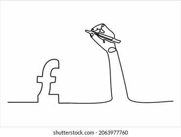Dibujo continuo de líneas. Mano con bolígrafo dibujando libra esterlina. Ilustración del vector