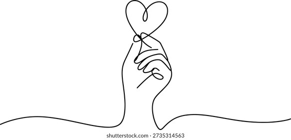 A continuous line drawing of a hand performing a finger heart gesture, symbolizing love and affection Vector, illustration