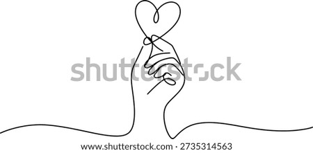 A continuous line drawing of a hand performing a finger heart gesture, symbolizing love and affection Vector, illustration