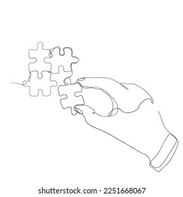 continuous line drawing hand put together puzzle jigsaw illustration vector