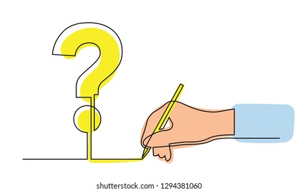 continuous line drawing of hand drawing a question