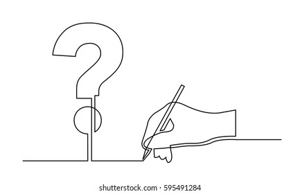 continuous line drawing of hand drawing a question