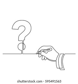 continuous line drawing of hand drawing a question