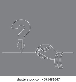 continuous line drawing of hand drawing a question