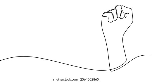 Continuous line drawing of a hand raised fist. Signifying strength, resistance, and fighting for equality and freedom. Vector illustration one line art minimalist.