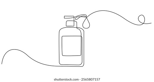 continuous line drawing of hand sanitizer liquid.one line drawing of hand sanitizer with droplets.single line vector illustration.isolated white background