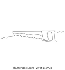 Continuous line drawing of a hand saw. Panel saw for cutting peace of wood Simple flat hand drawn style vector for tool in engineering and construction