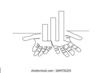 continuous line drawing hand show growth chart diagram. One line concept of business growing strategy. Vector illustration