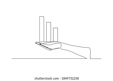 Continuous Line Drawing Hand Show Growth Chart Diagram. One Line Concept Of Business Growing Strategy. Vector Illustration