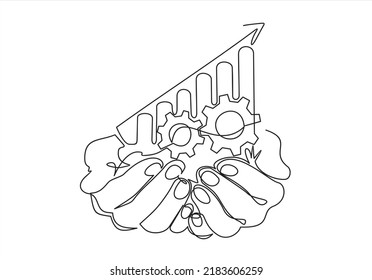 la mano de dibujo de línea continua muestra el diagrama de crecimiento. Concepto de una línea de estrategia de crecimiento del negocio. Ilustración del vector