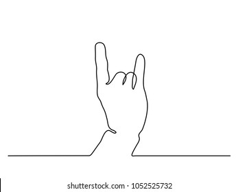 Continuous line drawing. Hand showing sign of horns. Vector illustration