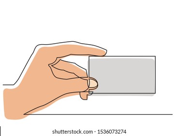 continuous line drawing of hand showing blank business card