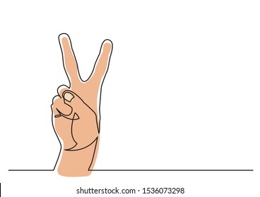 continuous line drawing of hand showing victory sign