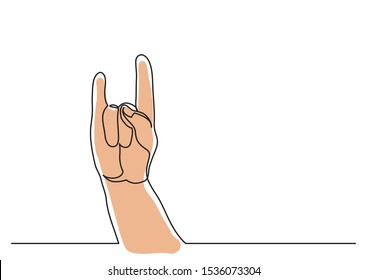 continuous line drawing of hand showing sign of horns