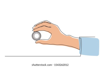 continuous line drawing of hand showing money coin