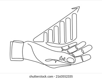 dibujo de línea continua de una mano que muestra el gráfico de crecimiento