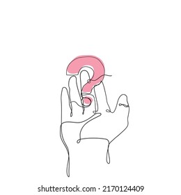 continuous line drawing hand showing question mark symbol illustration