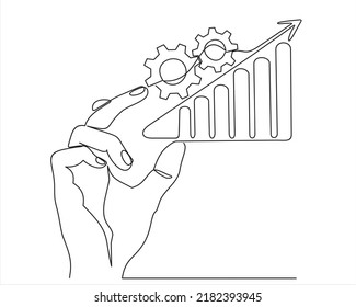 dibujo de línea continua de una mano que muestra el gráfico de crecimiento