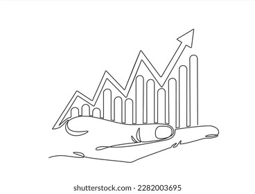 dibujo de línea continua de una mano que muestra el gráfico de crecimiento