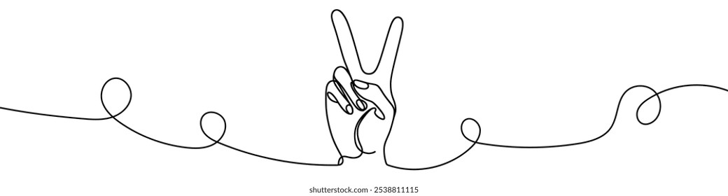 Continuous line drawing of hand showing peace sign, minimalist design