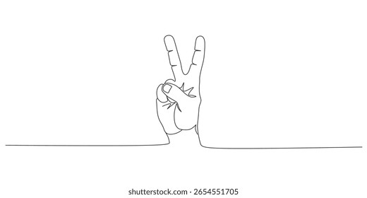 Dibujo de línea continua de la mano que muestra dos dedos