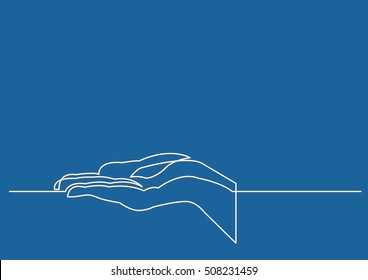 continuous line drawing of hand showing something