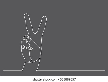 continuous line drawing of hand showing victory sign