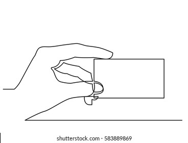 continuous line drawing of hand showing blank business card