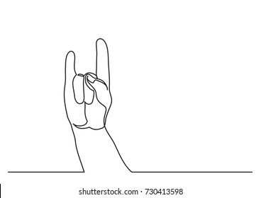 continuous line drawing of hand showing sign of horns