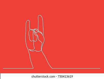 continuous line drawing of hand showing sign of horns