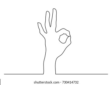 continuous line drawing of hand showing OK gesture