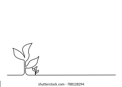 continuous line drawing of hand showing growing plant. White background
